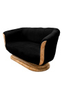 Sofa "Tulip" 3 seater art deco style elm and black velvet