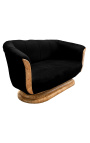 Sofa "Tulip" 3 seater art deco style elm and black velvet