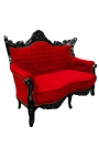 Barock rokoko 2-sits soffa röd sammet och svart trä