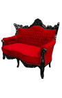 Sofá barroco rococó de 2 lugares veludo vermelho e madeira preta