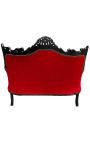 Barokk rokokko 2-seters sofa rød fløyel og svart tre