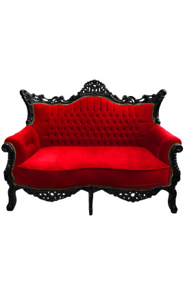 Μπαρόκ ροκοκό καναπές 2 θέσεων κόκκινο βελούδο και μαύρο ξύλο