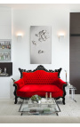 Barockes Rokoko-2-Sitzer-Sofa aus rotem Samt und schwarzem Holz