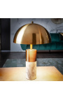 "Burlys" tafellamp in wit marmer en goud-kleur metaal van kunst-Deco inspiratie