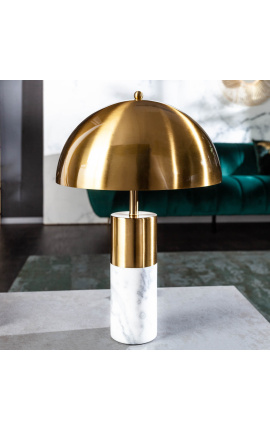 &quot;Burlys&quot; bordslampa i vit marmor och guld-färgad metall av konst-Deco inspiration