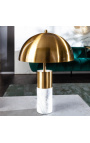 Lampe à poser "Burlys" en marbre blanc et métal couleur doré d'inspiration Art-Déco