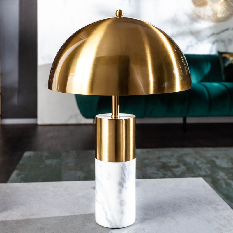 Lampe à poser Burlys en marbre blanc et métal couleur doré d'inspiration  Art-Déco