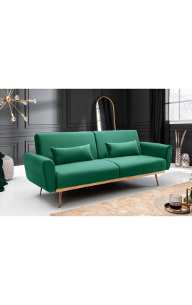 3 assento sofá conversível "Phebe" contemporâneo em veludo verde esmeralda