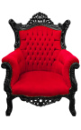 Grand Rococo Baroque armchair red velvet and glossy black