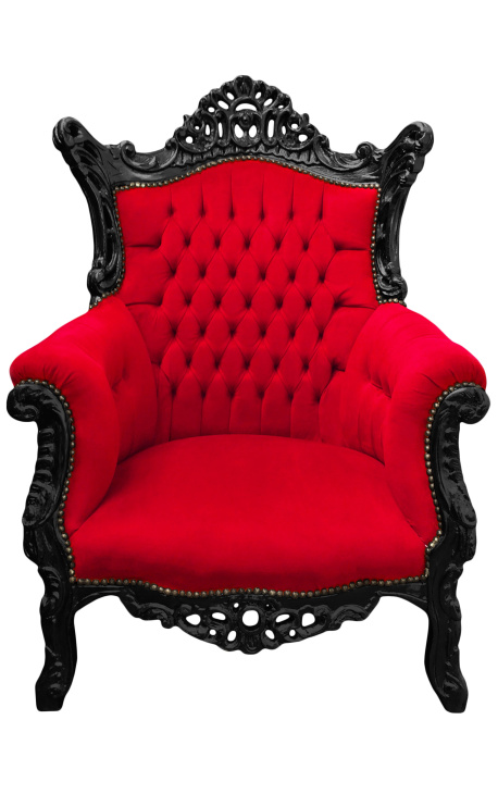 Grand Rococo Baroque armchair red velvet and glossy black