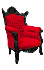 Grand fauteuil Baroque rococo velours rouge et bois noir