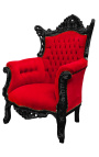 Grand fauteuil Baroque rococo velours rouge et bois noir