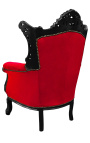 Grand fauteuil Baroque rococo velours rouge et bois noir