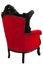 Veliki rokoko baročni fotelj rdeč žamet in sijoča črna