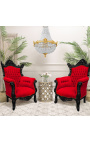Grand Rococo Barok lænestol rødt fløjl og blank sort