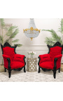 Grand Rococo Baroque armchair red velvet and glossy black