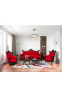 Grand Rococo Baroko fotelis raudonas aksomas ir blizgus juodas