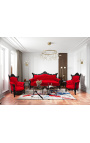 Grand Rococo Baroque armchair red velvet and glossy black