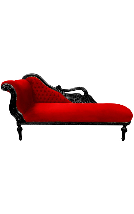 Grand chaise longue with swan fabric red velvet and gold wood