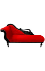 Large baroque chaise longue with a swan red velvet fabric and gold wood