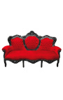 Baroque sofa fabric red velvet and black lacquered wood