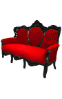 Sofá barroco tecido veludo vermelho e madeira lacada preta
