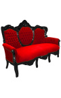 Sofà barroc de tela de vellut vermell i fusta lacada en negre