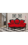 Barockes Sofa aus rotem Samt und schwarz lackiertem Holz