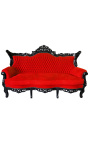 Canapé baroque rococo 3 places velours rouge et bois noir