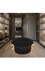 Banco de almacenamiento barroco redondo en terciopelo negro con diamantes de imitación y madera de hojas de oro - 2