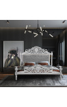 Letto barocco tessuto in velluto grigio e legno argento