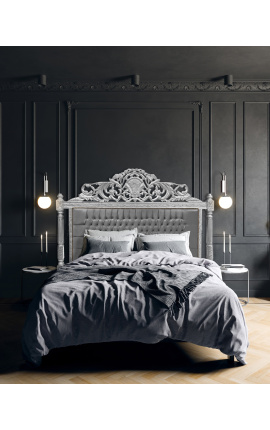Barock sänggavel grått sammetstyg och guldträ