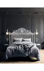 Baroque bed headboard grey velvet fabric and gold wood