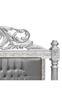 Barokk sengegavl grå fløyelsstoff og gulltre