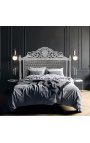 Barokinės spalvos lovos galvūgalis pilkas aksominis audinys ir auksinė mediena