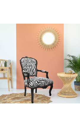 Poltrona barroca Louis XV em tecido zebra e madeira preta