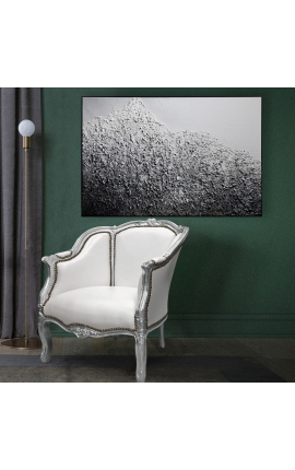 Velika bergere fotelja u stilu Luja XV. od umjetne kože bijelo i srebrno drvo