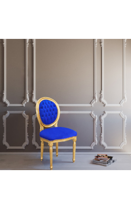 Louis XVI-stijl stoel blauw fluweel en goud hout