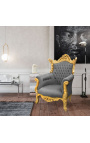 Grand Rococo Baroque Fotel Grey Velvet and Gilded Wood