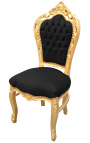 Barokní rokoková židle z černého sametu a zlatého dřeva