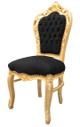 Barokní rokoková židle z černého sametu a zlatého dřeva