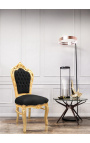 Καρέκλα σε στυλ μπαρόκ ροκοκό μαύρο ύφασμα βελούδο και χρυσό ξύλο