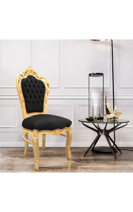 Scaun în stil baroc rococo țesătură catifea neagră și lemn auriu