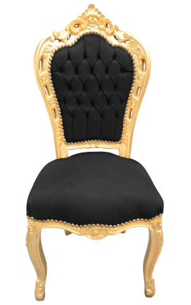 Silla estilo rococococo barroco tela de terciopelo negro y madera de oro