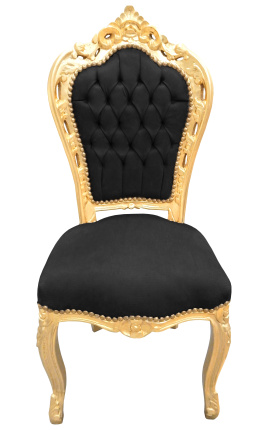 Stuhl im barocken Rokoko-Stil, schwarzer Samtstoff und goldenes Holz