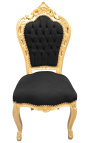 Stuhl im Barock-Rokoko-Stil, schwarzer Samtstoff und goldenes Holz