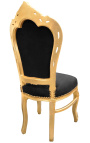 Cadeira estilo barroco rococó tecido veludo preto e madeira dourada