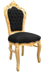 Silla estilo rococococo barroco tela de terciopelo negro y madera de oro