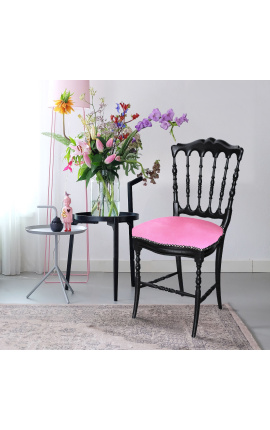 Napoleon III stílusú székszövet rózsaszín és fekete fa 