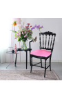 Chaise de style Napoléon III tissu rose et bois noir